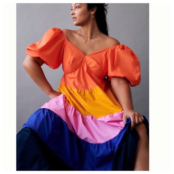 FARM RIO Tiered Colorblocked 3/4 sleeve Maxi Dress XS - Picture 5 of 17